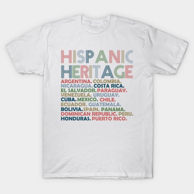 Hispanic Heritage Month Latino All Countries Names T-Shirt by S-Log